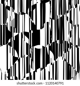 Random Chaotic Lines Abstract Geometric Pattern  Texture, Modern, Contemporary Art Illustration with Black White Striped Lines, Wavy, Curving Distortion Effect, Bending, Warped Lines