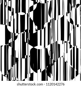 Random Chaotic Lines Abstract Geometric Pattern  Texture, Modern, Contemporary Art Illustration with Black White Striped Lines, Wavy, Curving Distortion Effect, Bending, Warped Lines