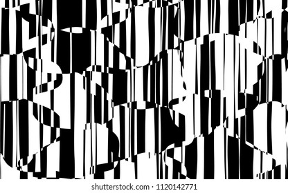 Random Chaotic Lines Abstract Geometric Pattern  Texture, Modern, Contemporary Art Illustration with Black White Striped Lines, Wavy, Curving Distortion Effect, Bending, Warped Lines