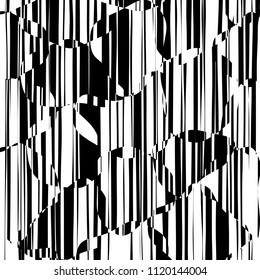 Random Chaotic Lines Abstract Geometric Pattern  Texture, Modern, Contemporary Art Illustration with Black White Striped Lines, Wavy, Curving Distortion Effect, Bending, Warped Lines