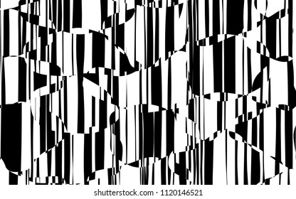 Random Chaotic Lines Abstract Geometric Pattern  Texture, Modern, Contemporary Art Illustration with Black White Striped Lines, Wavy, Curving Distortion Effect, Bending, Warped Lines