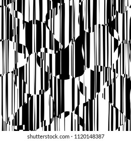 Líneas caóticas al azar Resumen Textura de patrón geométrico, Ilustración de arte contemporáneo con líneas rayadas blancas negras, onduladas, efectos de distorsión curvada, plegado, líneas retorcidas