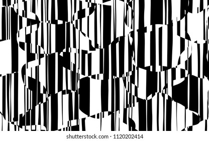 Random Chaotic Lines Abstract Geometric Pattern  Texture, Modern, Contemporary Art Illustration with Black White Striped Lines, Wavy, Curving Distortion Effect, Bending, Warped Lines