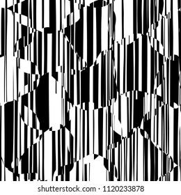 Random Chaotic Lines Abstract Geometric Pattern  Texture, Modern, Contemporary Art Illustration with Black White Striped Lines, Wavy, Curving Distortion Effect, Bending, Warped Lines