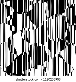 Random Chaotic Lines Abstrakte Geometrische Muster Textur, Moderne, Zeitgenössische Kunstillustration mit schwarz-weißen Streifen Linien, Wavy, Kurvur Verzerrungseffekt, Bending, gezwirnte Linien