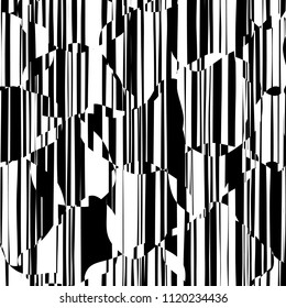 Random Chaotic Lines Abstract Geometric Pattern  Texture, Modern, Contemporary Art Illustration with Black White Striped Lines, Wavy, Curving Distortion Effect, Bending, Warped Lines