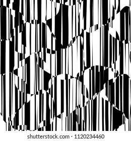 Random Chaotic Lines Abstract Geometric Pattern  Texture, Modern, Contemporary Art Illustration with Black White Striped Lines, Wavy, Curving Distortion Effect, Bending, Warped Lines