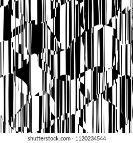Random Chaotic Lines Abstract Geometric Pattern  Texture, Modern, Contemporary Art Illustration with Black White Striped Lines, Wavy, Curving Distortion Effect, Bending, Warped Lines