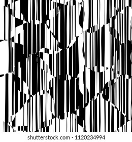 Random Chaotic Lines Abstract Geometric Pattern  Texture, Modern, Contemporary Art Illustration with Black White Striped Lines, Wavy, Curving Distortion Effect, Bending, Warped Lines
