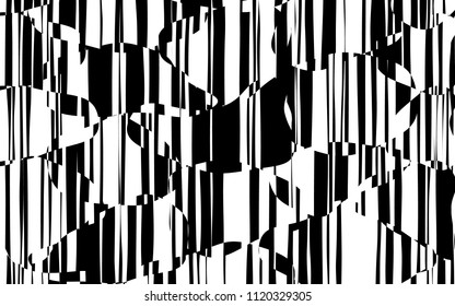 Líneas caóticas al azar Resumen Textura de patrón geométrico, Ilustración de arte contemporáneo con líneas rayadas blancas negras, onduladas, efectos de distorsión curvada, plegado, líneas retorcidas