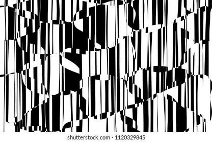 Random Chaotic Lines Abstract Geometric Pattern  Texture, Modern, Contemporary Art Illustration with Black White Striped Lines, Wavy, Curving Distortion Effect, Bending, Warped Lines