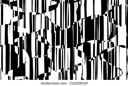 Random Chaotic Lines Abstract Geometric Pattern  Texture, Modern, Contemporary Art Illustration with Black White Striped Lines, Wavy, Curving Distortion Effect, Bending, Warped Lines