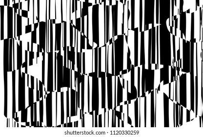 Random Chaotic Lines Abstract Geometric Pattern  Texture, Modern, Contemporary Art Illustration with Black White Striped Lines, Wavy, Curving Distortion Effect, Bending, Warped Lines