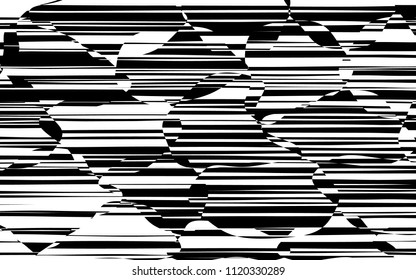 Random Chaotic Lines Abstract Geometric Pattern  Texture, Modern, Contemporary Art Illustration with Black White Striped Lines, Wavy, Curving Distortion Effect, Bending, Warped Lines