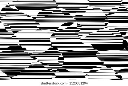 Random Chaotic Lines Abstrakte Geometrische Muster Textur, Moderne, Zeitgenössische Kunstillustration mit schwarz-weißen Streifen Linien, Wavy, Kurvur Verzerrungseffekt, Bending, gezwirnte Linien