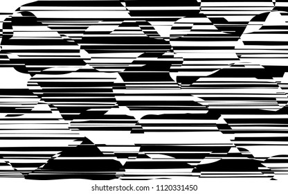 Random Chaotic Lines Abstract Geometric Pattern  Texture, Modern, Contemporary Art Illustration with Black White Striped Lines, Wavy, Curving Distortion Effect, Bending, Warped Lines