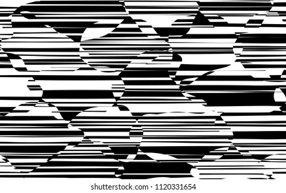 Líneas caóticas al azar Resumen Textura de patrón geométrico, Ilustración de arte contemporáneo con líneas rayadas blancas negras, onduladas, efectos de distorsión curvada, plegado, líneas retorcidas