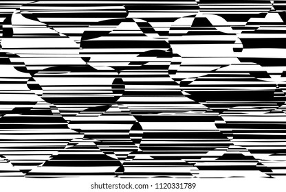 Random Chaotic Lines Abstract Geometric Pattern  Texture, Modern, Contemporary Art Illustration with Black White Striped Lines, Wavy, Curving Distortion Effect, Bending, Warped Lines