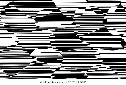 Random Chaotic Lines Abstract Geometric Pattern  Texture, Modern, Contemporary Art Illustration with Black White Striped Lines, Wavy, Curving Distortion Effect, Bending, Warped Lines