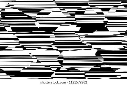 Random Chaotic Lines Abstract Geometric Pattern  Texture, Modern, Contemporary Art Illustration with Black White Striped Lines, Wavy, Curving Distortion Effect, Bending, Warped Lines