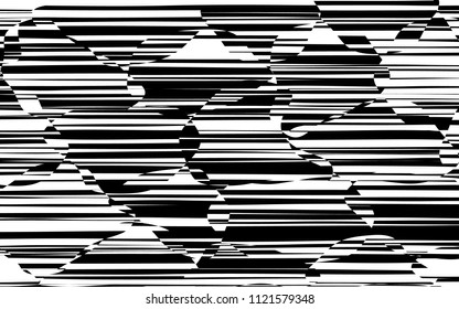 Líneas caóticas al azar Resumen Textura de patrón geométrico, Ilustración de arte contemporáneo con líneas rayadas blancas negras, onduladas, efectos de distorsión curvada, plegado, líneas retorcidas