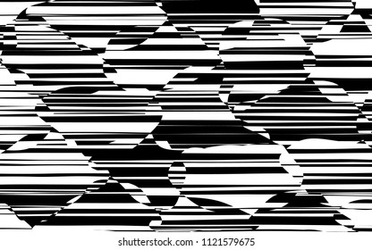 Random Chaotic Lines Abstrakte Geometrische Muster Textur, Moderne, Zeitgenössische Kunstillustration mit schwarz-weißen Streifen Linien, Wavy, Kurvur Verzerrungseffekt, Bending, gezwirnte Linien