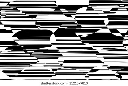 Random Chaotic Lines Abstract Geometric Pattern  Texture, Modern, Contemporary Art Illustration with Black White Striped Lines, Wavy, Curving Distortion Effect, Bending, Warped Lines