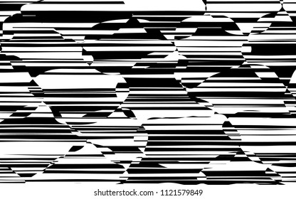 Líneas caóticas al azar Resumen Textura de patrón geométrico, Ilustración de arte contemporáneo con líneas rayadas blancas negras, onduladas, efectos de distorsión curvada, plegado, líneas retorcidas