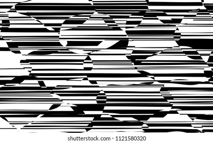 Random Chaotic Lines Abstract Geometric Pattern  Texture, Modern, Contemporary Art Illustration with Black White Striped Lines, Wavy, Curving Distortion Effect, Bending, Warped Lines