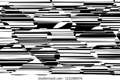 Random Chaotic Lines Abstract Geometric Pattern  Texture, Modern, Contemporary Art Illustration with Black White Striped Lines, Wavy, Curving Distortion Effect, Bending, Warped Lines