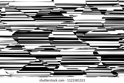 Random Chaotic Lines Abstract Geometric Pattern  Texture, Modern, Contemporary Art Illustration with Black White Striped Lines, Wavy, Curving Distortion Effect, Bending, Warped Lines