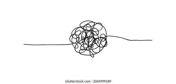 Random chaotic lines. Hand drawing insane tangled scribble clew. Vector icon isolated on white background.