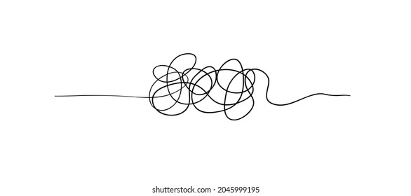 Random chaotic lines. Hand drawing insane tangled scribble clew. Vector icon isolated on white background.