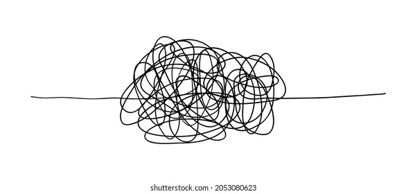 Random chaotic lines. Hand drawing insane tangled scribble clew. Vector icon isolated on white background.