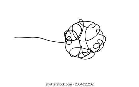 Random chaotic lines. Hand drawing insane tangled scribble clew. Vector icon isolated on white background.