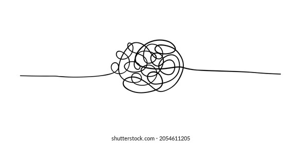 Random chaotic lines. Hand drawing insane tangled scribble clew. Vector icon isolated on white background.