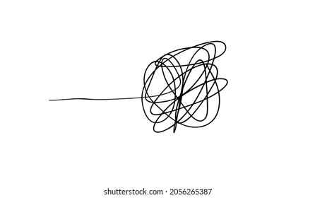 Random chaotic lines. Hand drawing insane tangled scribble clew. Vector icon isolated on white background.