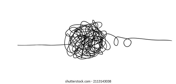 Random Chaotic Lines. Hand Drawing Insane Tangled Scribble Clew. Vector Icon Isolated On White Background.