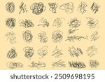 Random chaotic scribble lines collection on yellow background