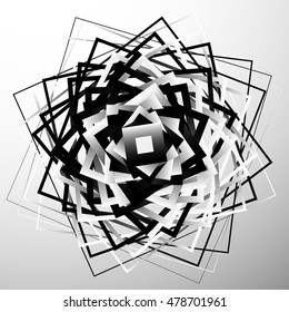 Random chaotic squares abstract geometric element. Monochrome geometric art.