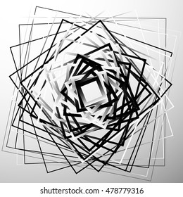 Random chaotic squares abstract geometric element. Monochrome geometric art.