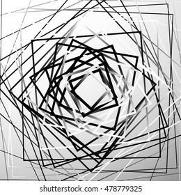 Random chaotic squares abstract geometric element. Monochrome geometric art.