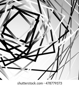 Random chaotic squares abstract geometric element. Monochrome geometric art.