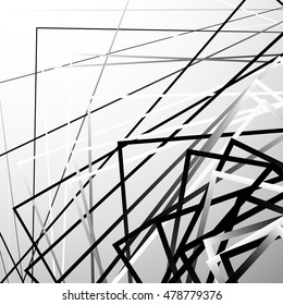 Random chaotic squares abstract geometric element. Monochrome geometric art.