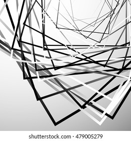 Random chaotic squares abstract geometric element. Monochrome geometric art.