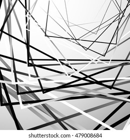 Random chaotic squares abstract geometric element. Monochrome geometric art.