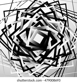 Random chaotic squares abstract geometric element. Monochrome geometric art.