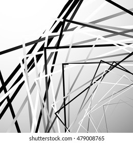 Random chaotic squares abstract geometric element. Monochrome geometric art.