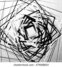 Random chaotic squares abstract geometric element. Monochrome geometric art.