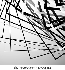 Random chaotic squares abstract geometric element. Monochrome geometric art.